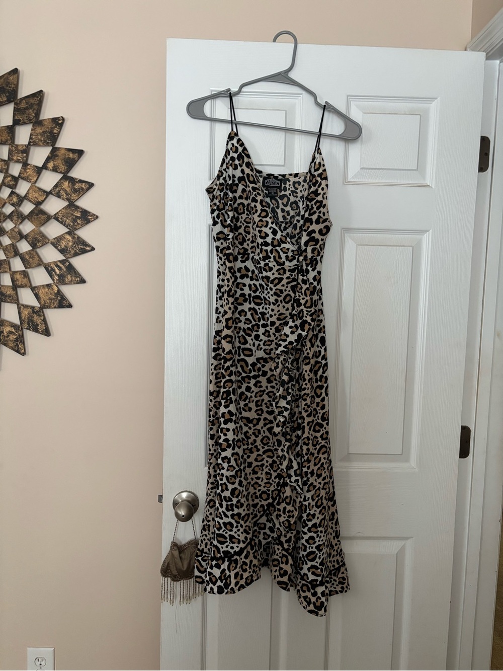 Leopard Print Slip Dress - Beige and Black